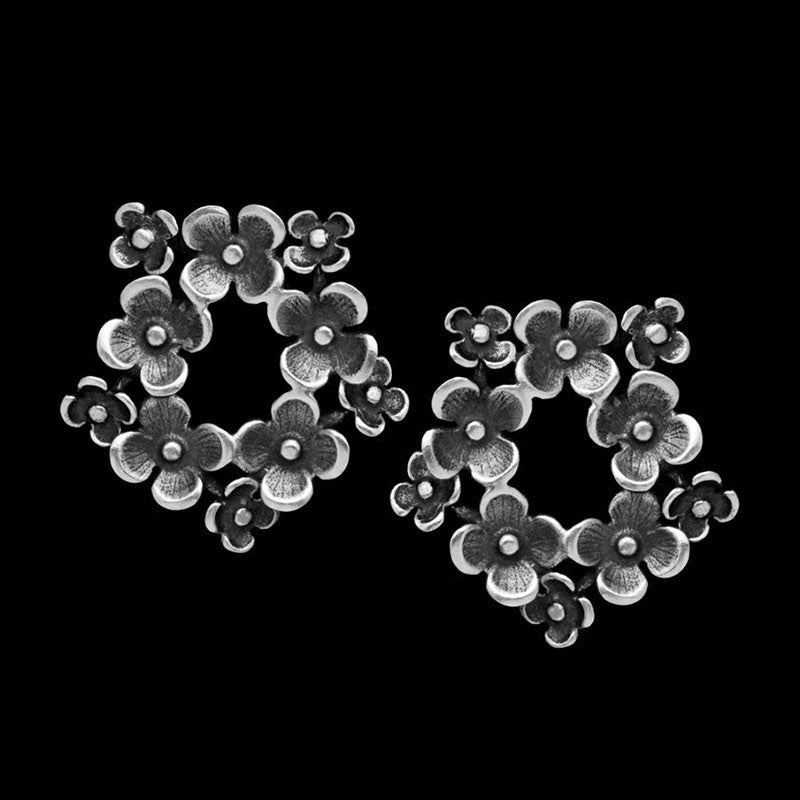 Floral Silver Earrings with Gold Plating