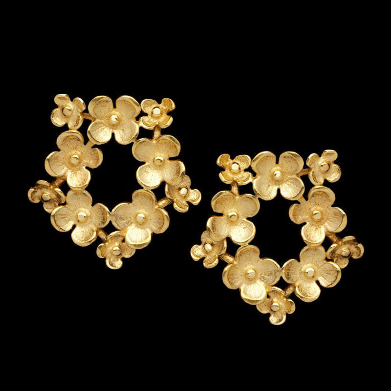 Floral Silver Earrings with Gold Plating