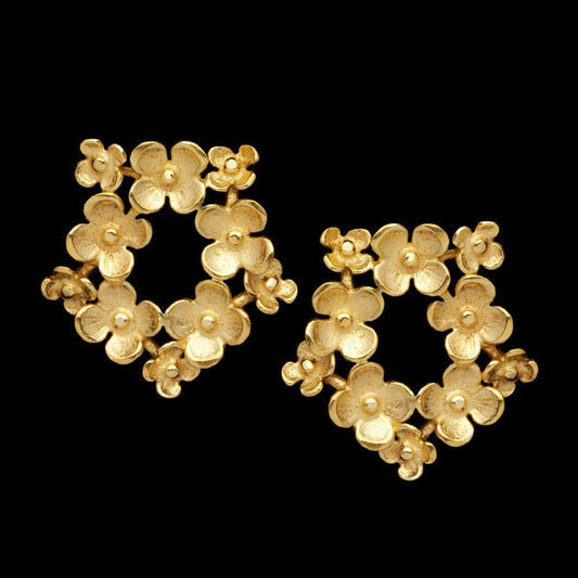 Floral Silver Earrings with Gold Plating